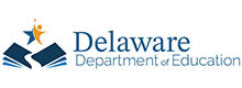 Delaware Department of Education logo: a stylized open book with an orange star above, followed by the blue text'Delaware Department of Education'