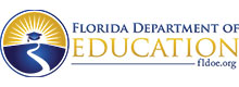 Florida Department of Education logo with a sun over water and the text'Florida Department of Education'.