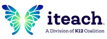 iteach logo with a blue-green butterfly and the words'A Division of K12 Coalition'.
